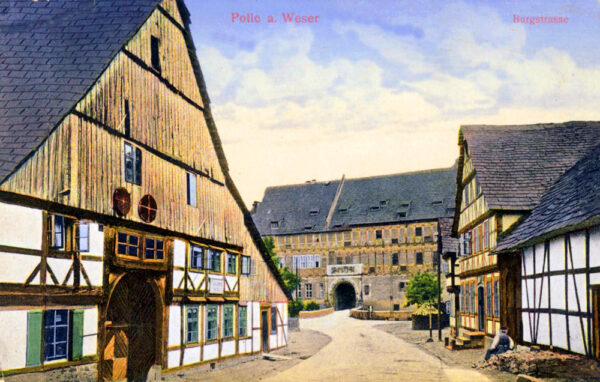 Darstellung des unteren Verlaufs der Burgstraße auf einer eingefärbten Postkarte - um 1900.