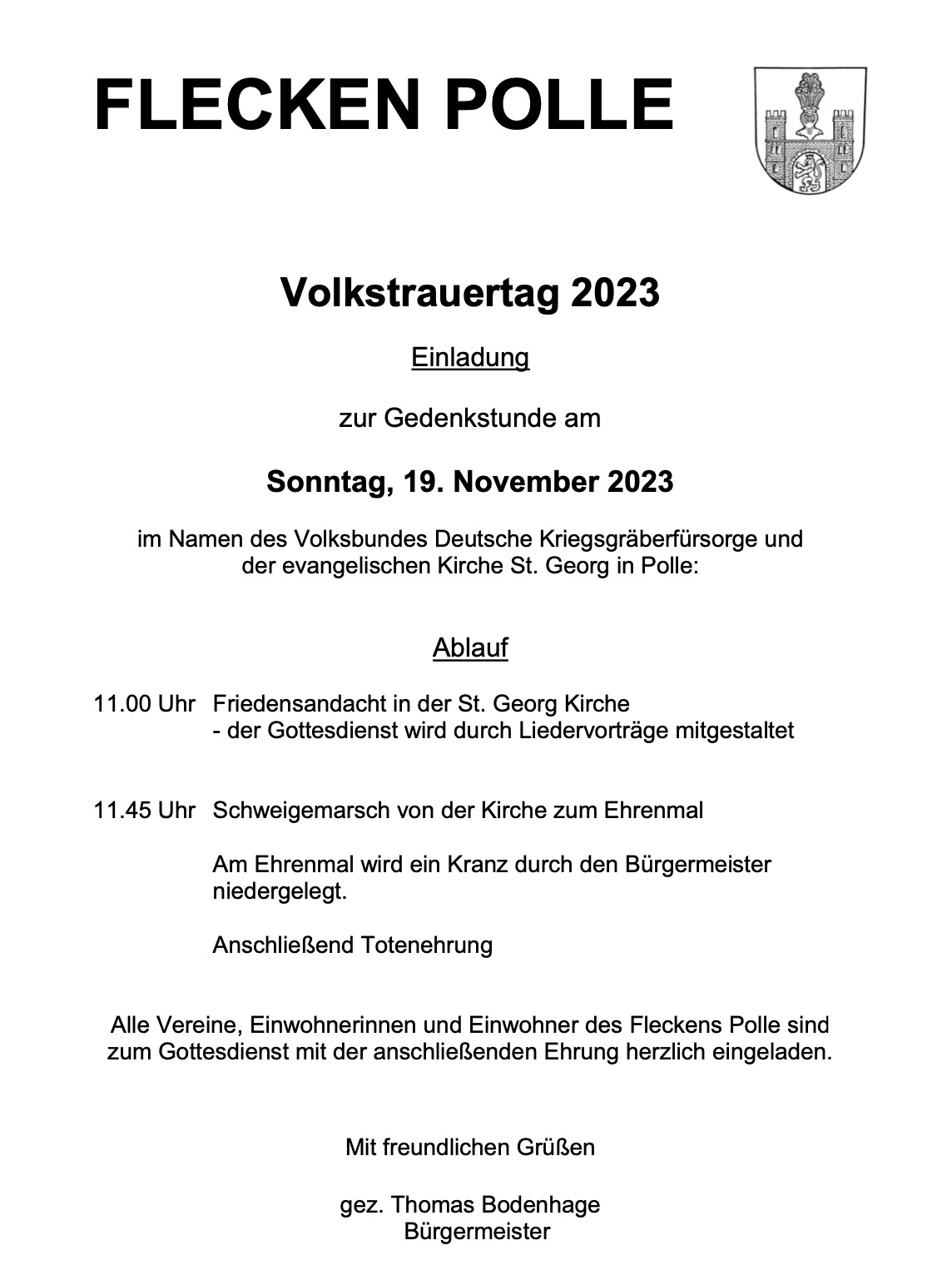 Volkstrauertag 2023 –  Einladung zur Gedenkstunde