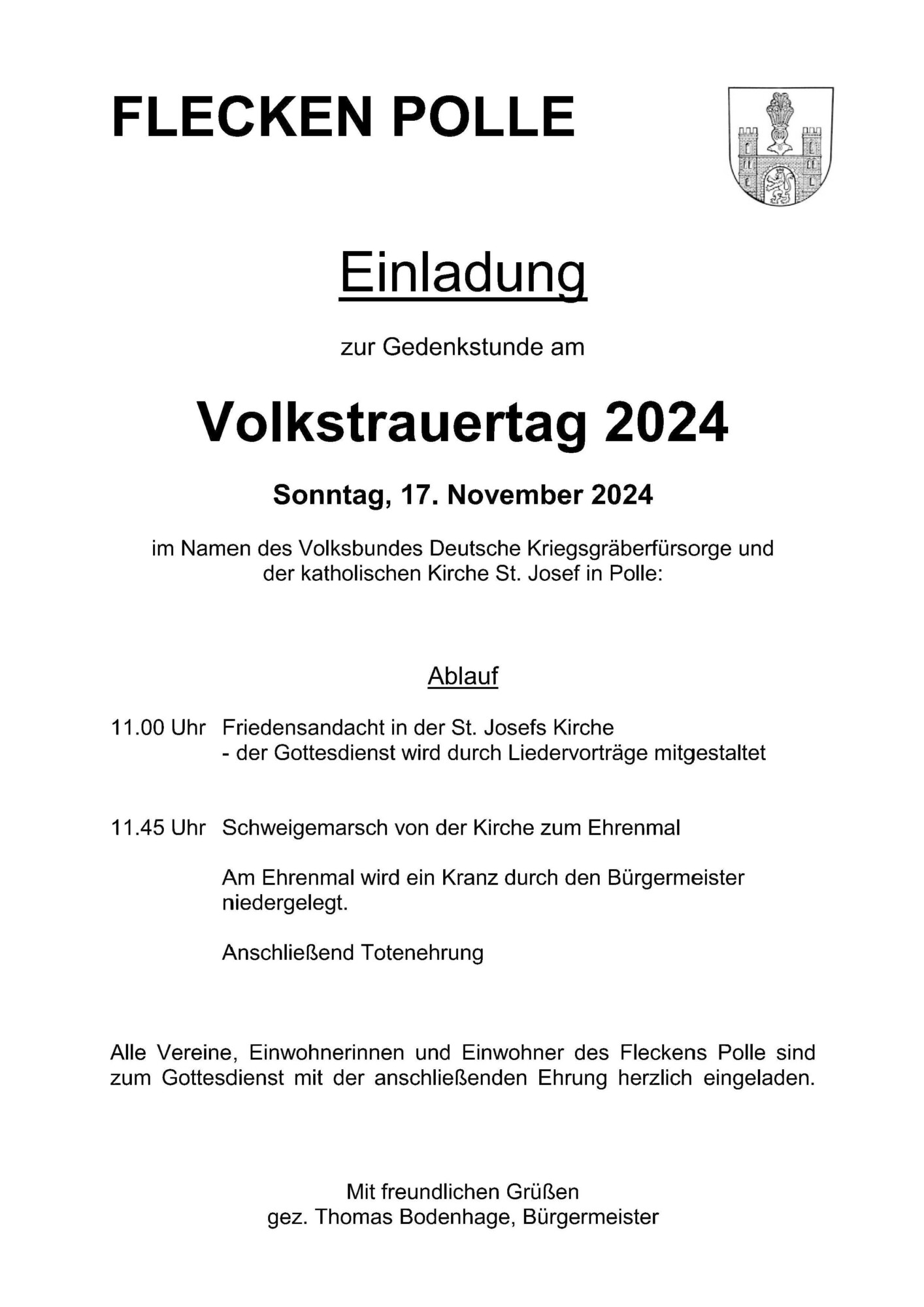 Volkstrauertag 2024 –  Einladung zur Gedenkstunde