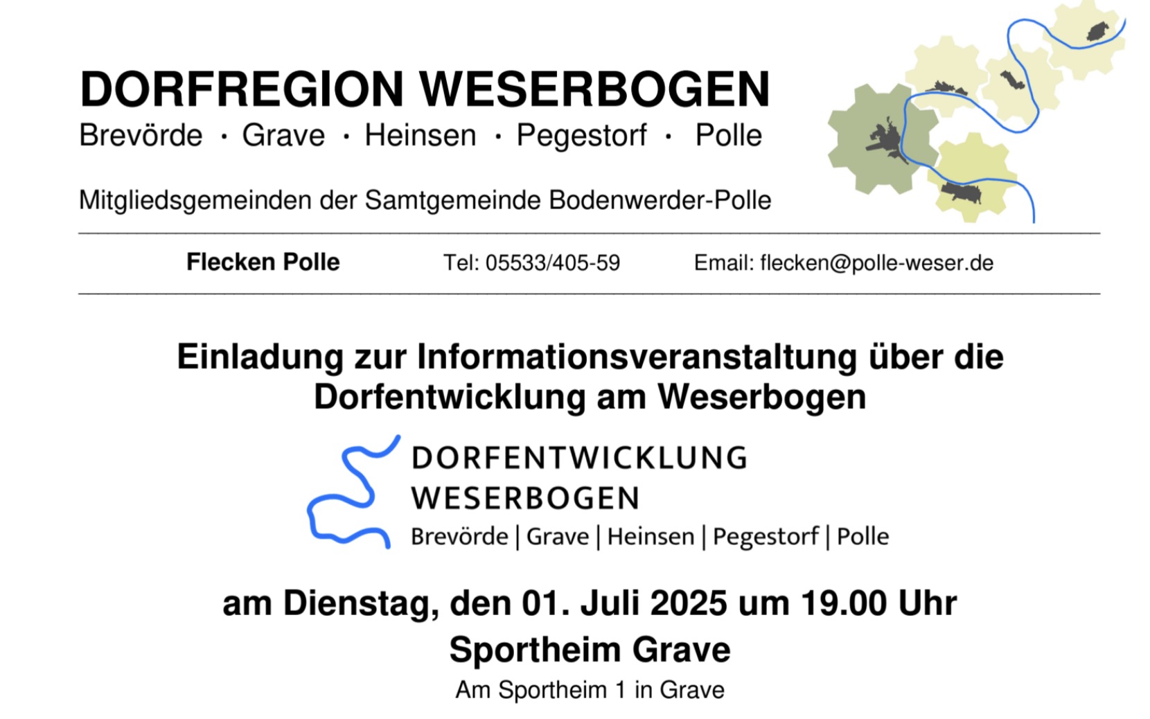 Einladung zur Informationsveranstaltung über die Dorfentwicklung am Weserbogen